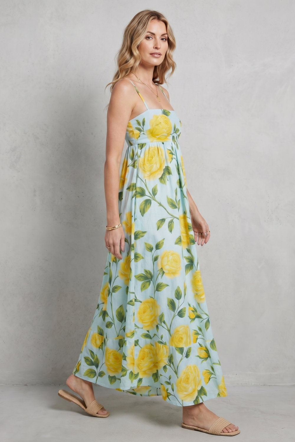 Square Neck Floral Charm Maxi Dress