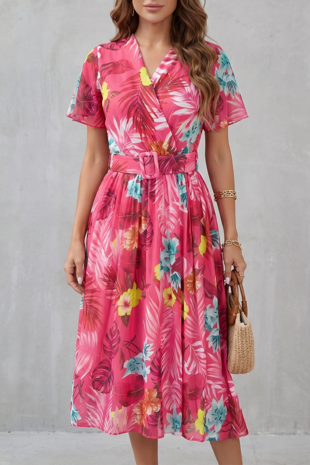 Tropical Floral Charm Midi Dress