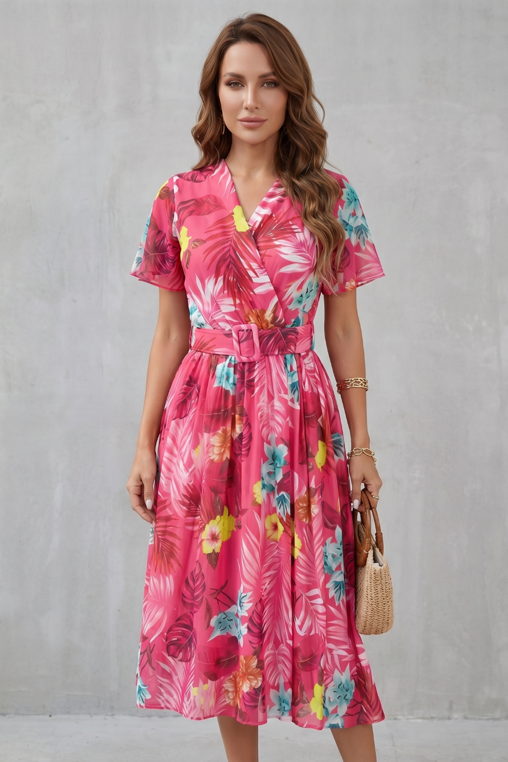 Tropical Floral Charm Midi Dress