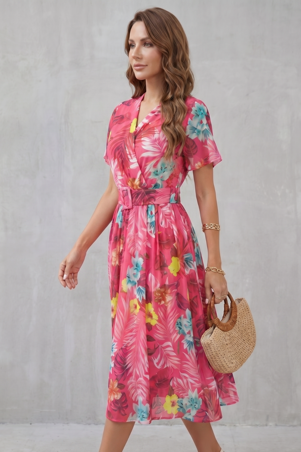 Tropical Floral Charm Midi Dress