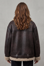 Belted Shearling Trim Aviator Coat