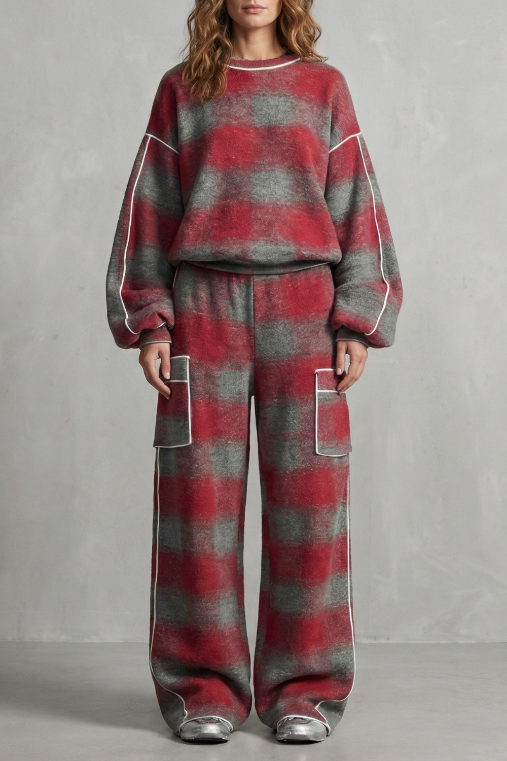 Distressed Plaid Street Style Two Piece Set
