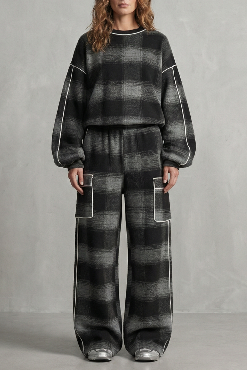 Distressed Plaid Street Style Two Piece Set