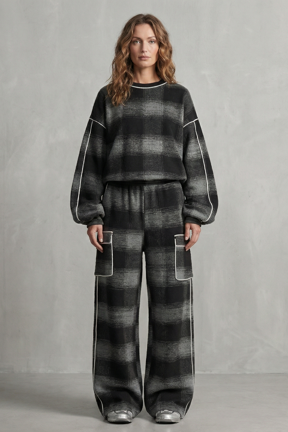 Distressed Plaid Street Style Two Piece Set