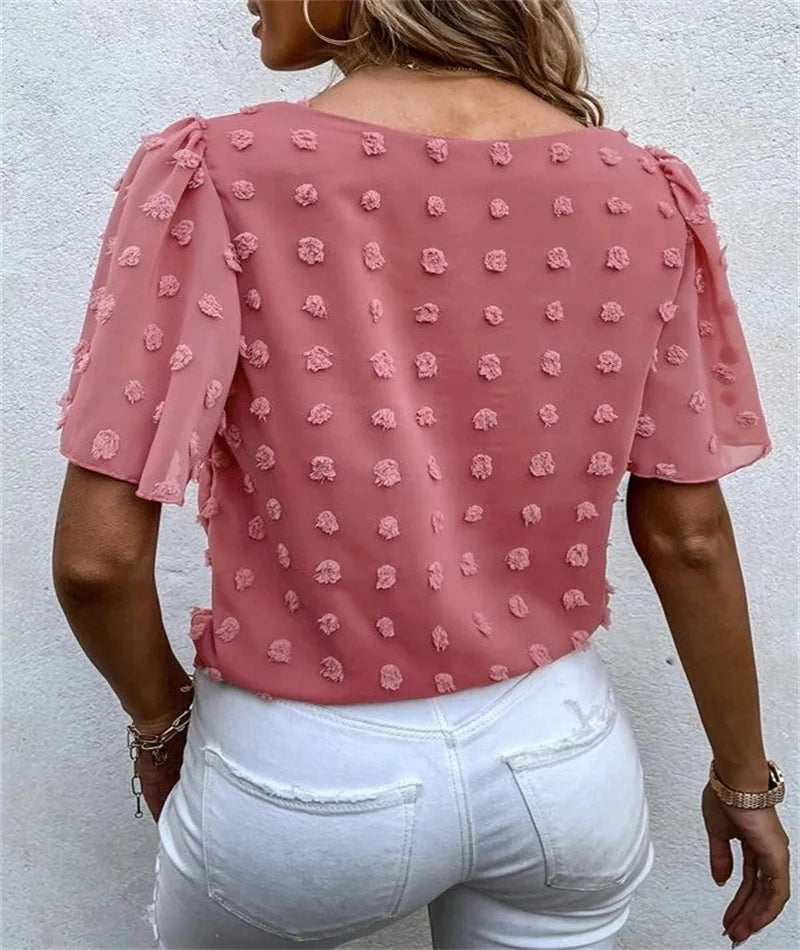 Feminine Blouse with 3D Floral Details