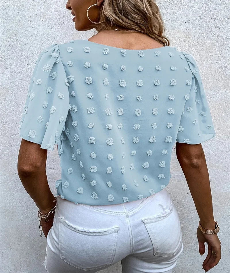 Feminine Blouse with 3D Floral Details