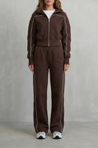 Urban Edge Piped Zip Jacket & Wide-Leg Pants Set