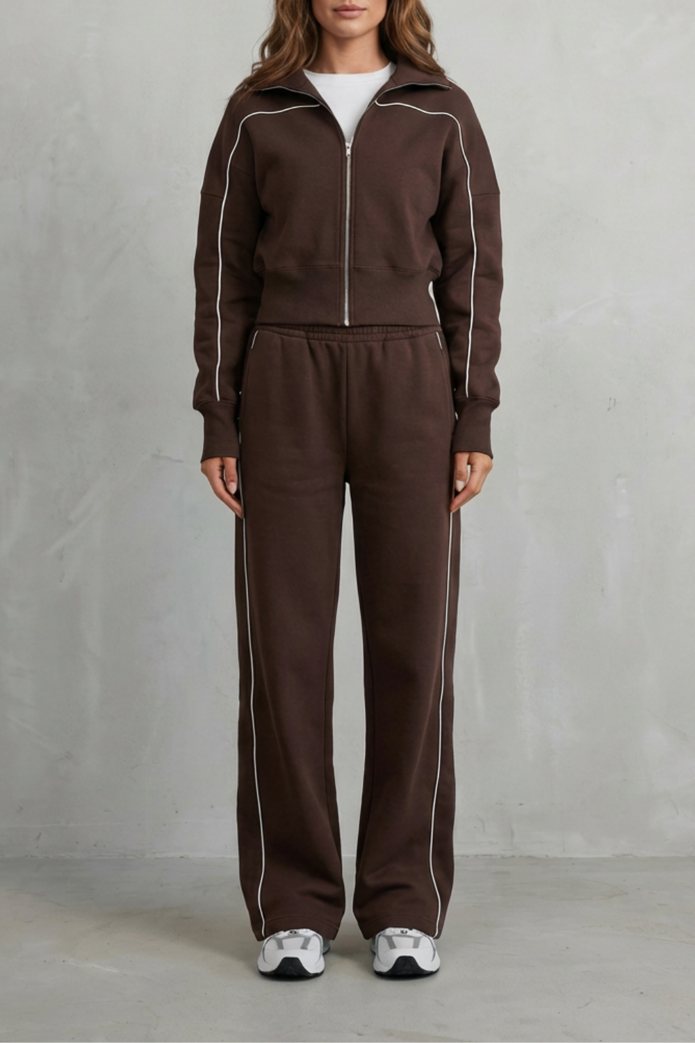Urban Edge Piped Zip Jacket & Wide-Leg Pants Set