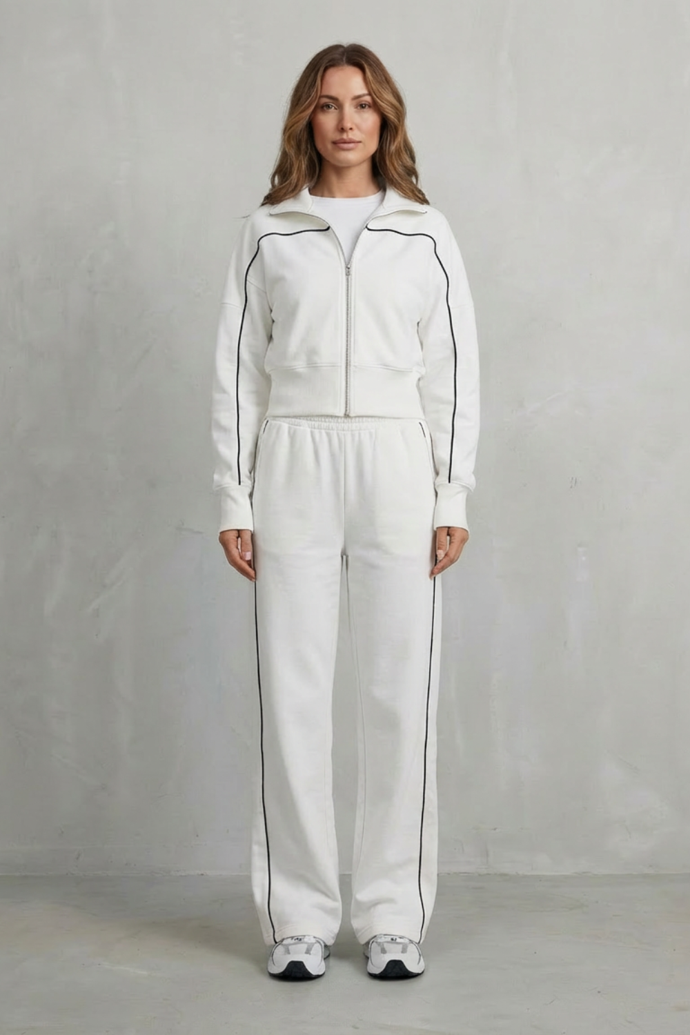 Urban Edge Piped Zip Jacket & Wide-Leg Pants Set