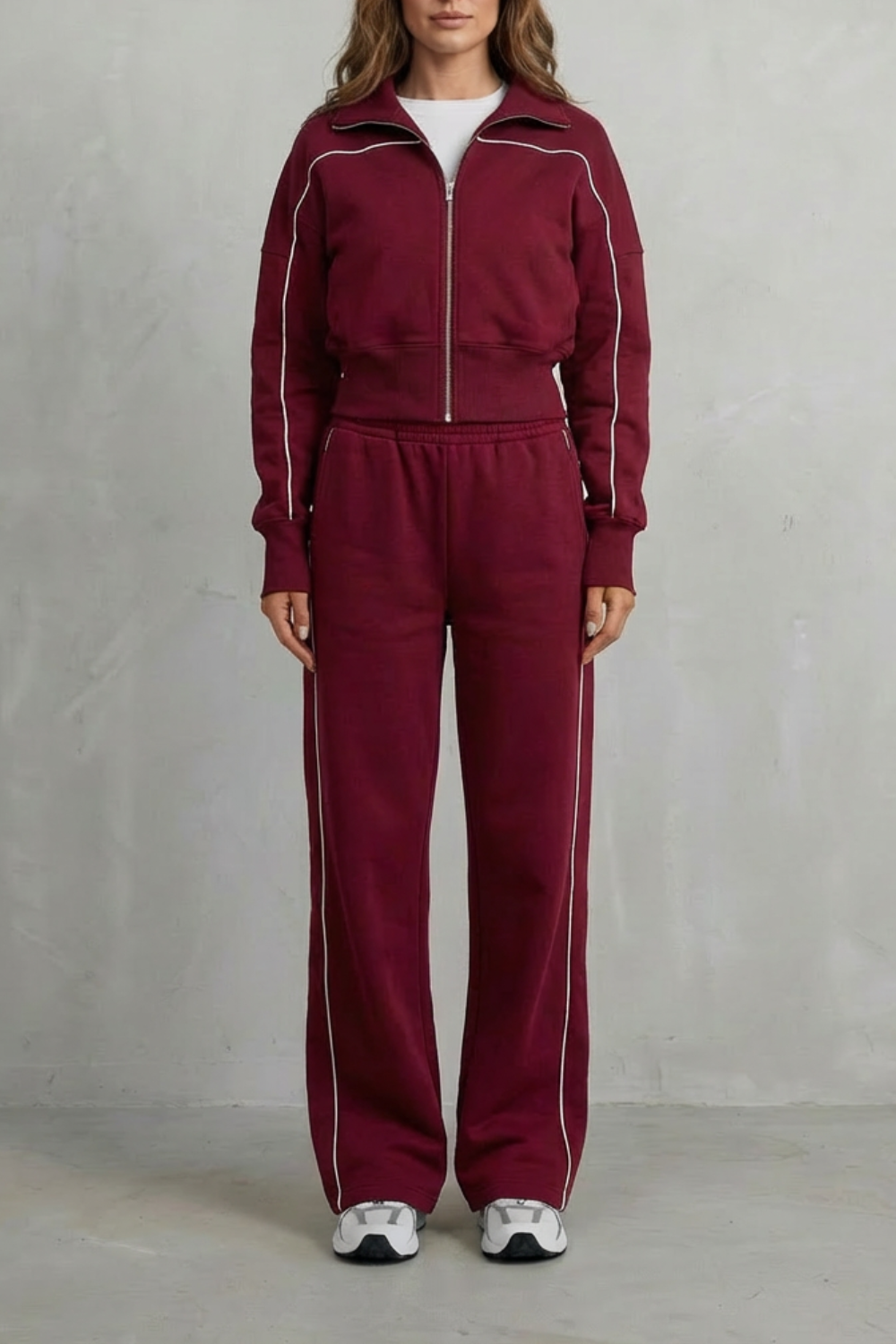 Urban Edge Piped Zip Jacket & Wide-Leg Pants Set
