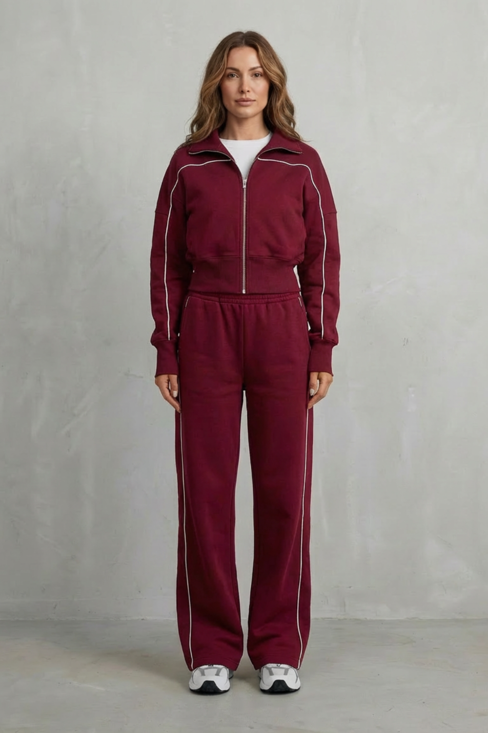 Urban Edge Piped Zip Jacket & Wide-Leg Pants Set