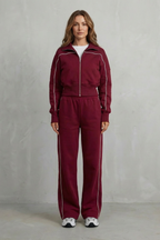 Urban Edge Piped Zip Jacket & Wide-Leg Pants Set