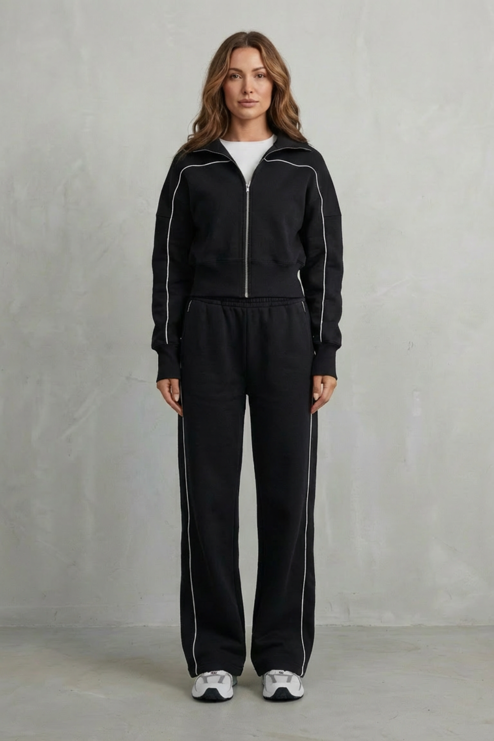 Urban Edge Piped Zip Jacket & Wide-Leg Pants Set