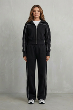 Urban Edge Piped Zip Jacket & Wide-Leg Pants Set