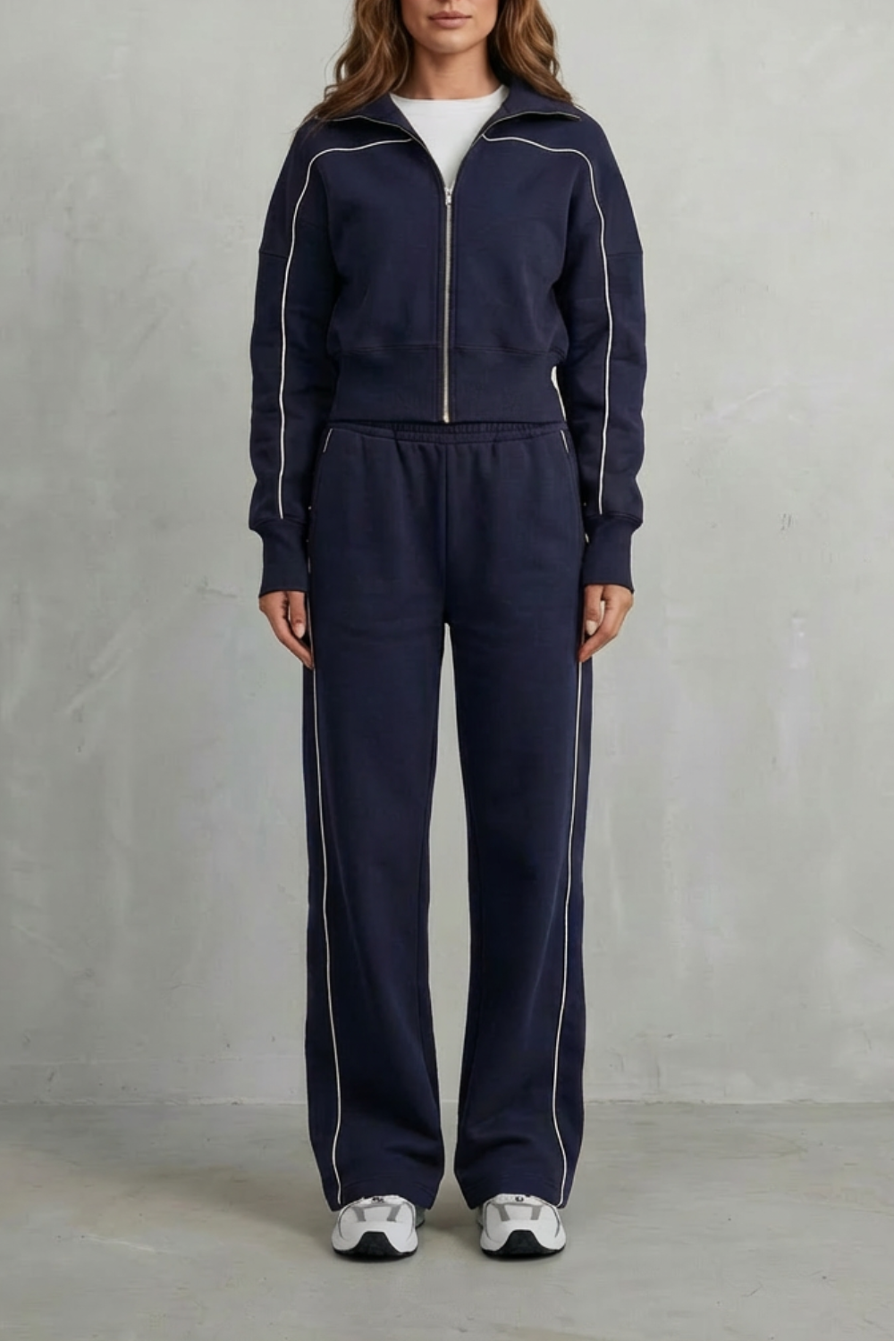 Urban Edge Piped Zip Jacket & Wide-Leg Pants Set