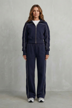 Urban Edge Piped Zip Jacket & Wide-Leg Pants Set