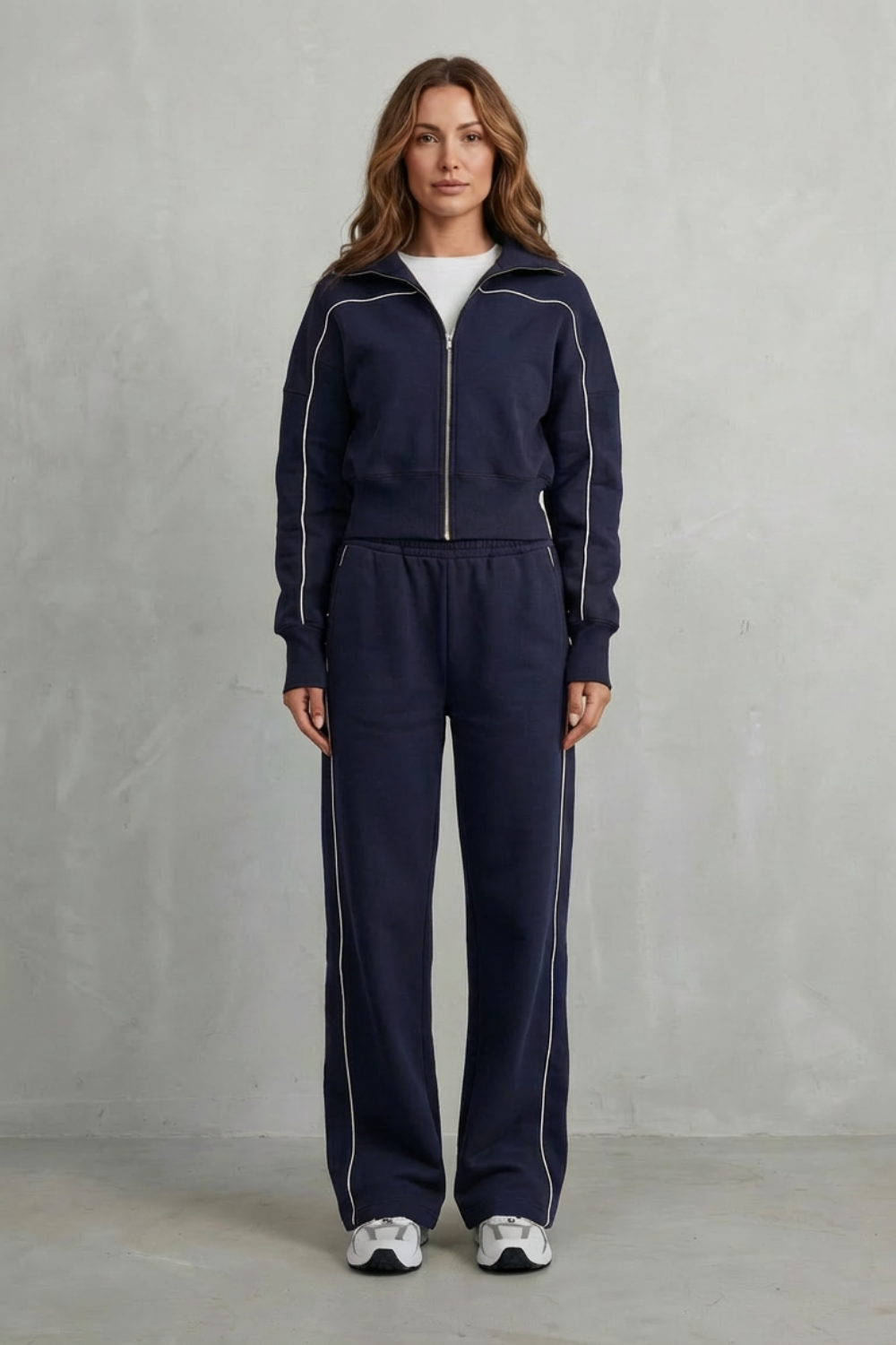 Urban Edge Piped Zip Jacket & Wide-Leg Pants Set
