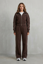 Urban Edge Piped Zip Jacket & Wide-Leg Pants Set