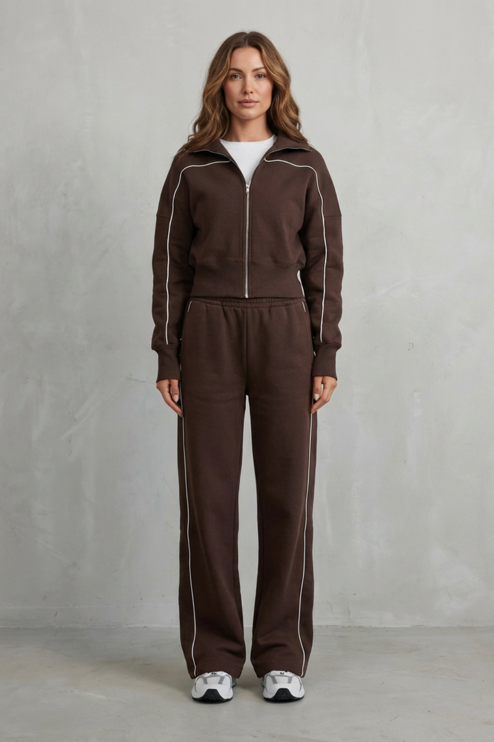 Urban Edge Piped Zip Jacket & Wide-Leg Pants Set