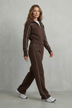 Urban Edge Piped Zip Jacket & Wide-Leg Pants Set