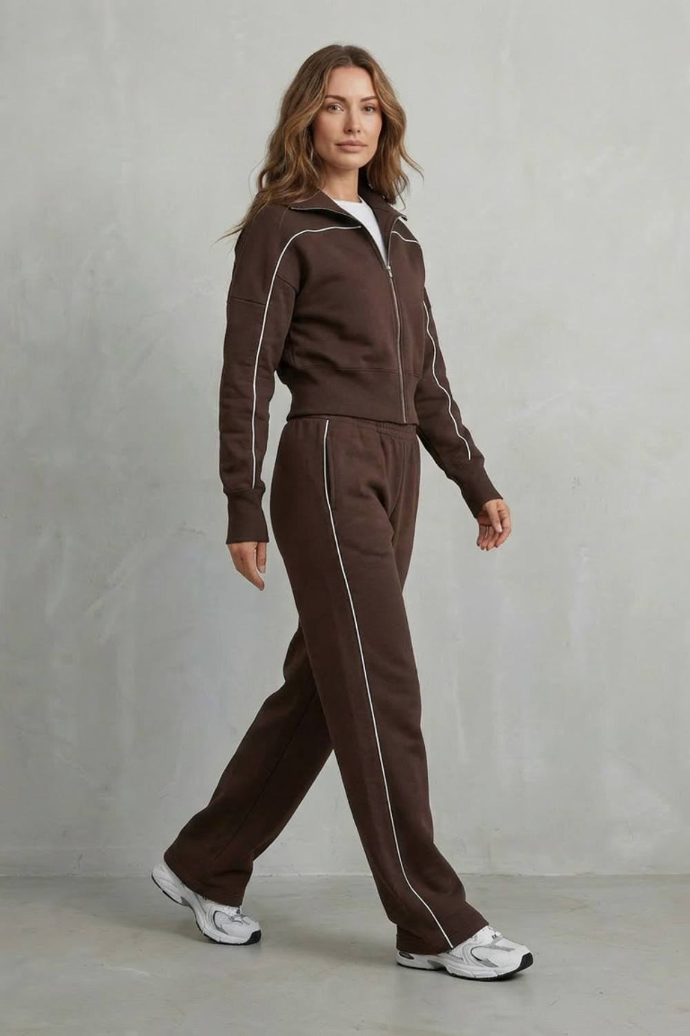 Urban Edge Piped Zip Jacket & Wide-Leg Pants Set