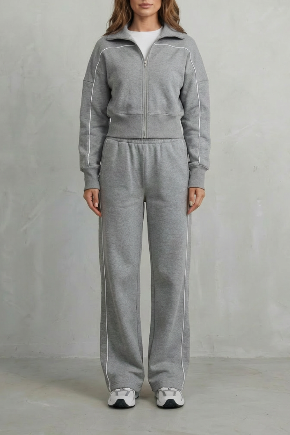 Urban Edge Piped Zip Jacket & Wide-Leg Pants Set