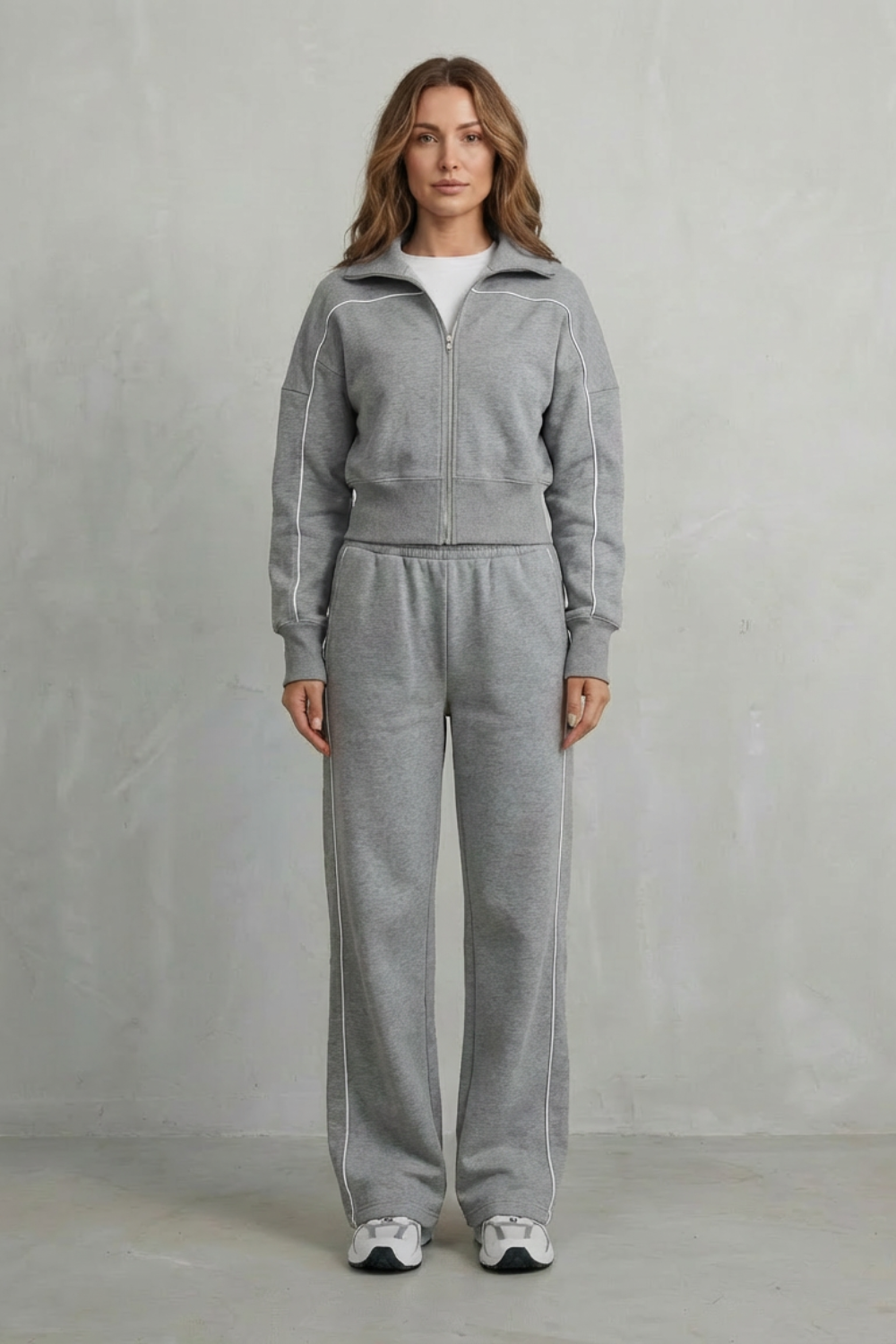 Urban Edge Piped Zip Jacket & Wide-Leg Pants Set