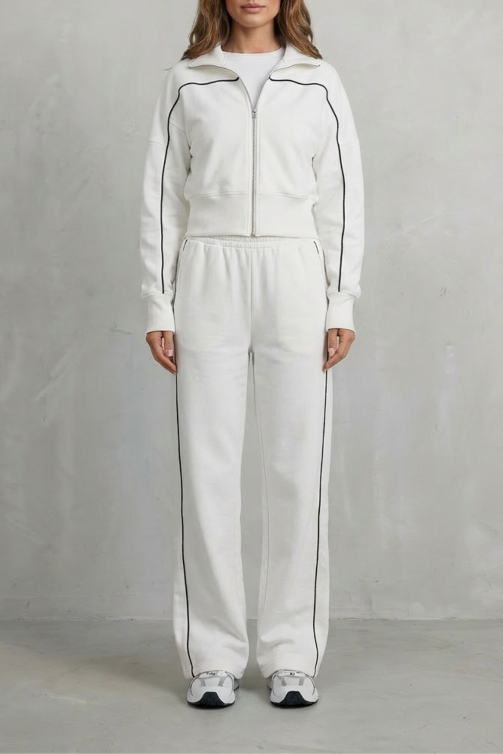 Urban Edge Piped Zip Jacket & Wide-Leg Pants Set