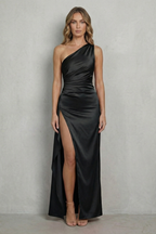 Liquid Satin Drape One-shoulder Evening Gown