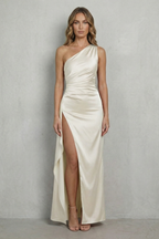 Liquid Satin Drape One-shoulder Evening Gown