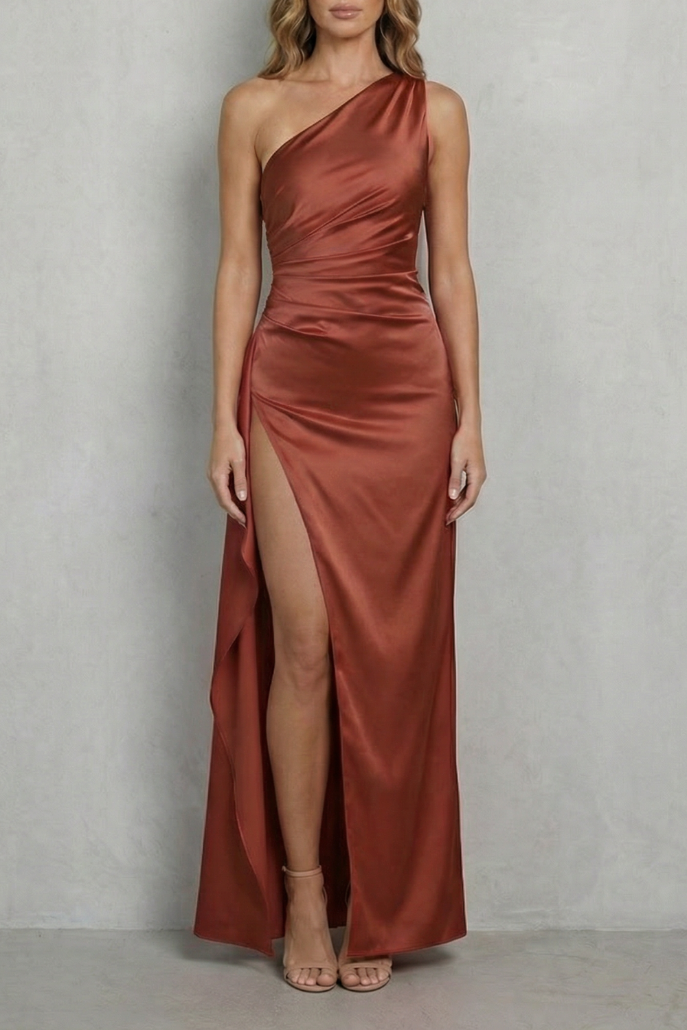 Liquid Satin Drape One-shoulder Evening Gown