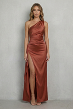 Liquid Satin Drape One-shoulder Evening Gown