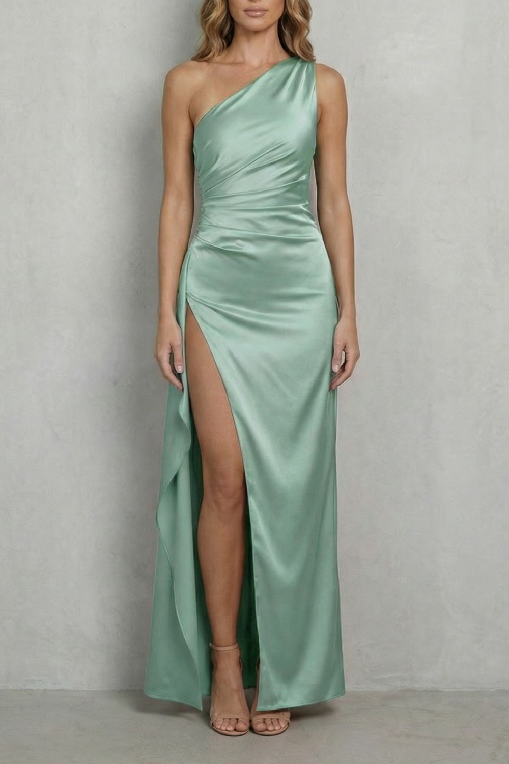 Liquid Satin Drape One-shoulder Evening Gown