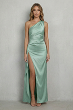Liquid Satin Drape One-shoulder Evening Gown