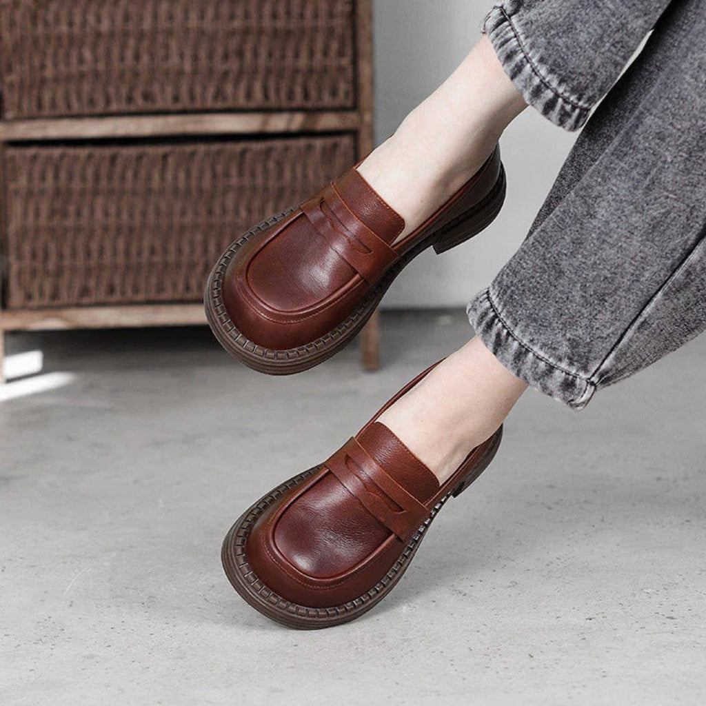 Demeris Leather Round-Toe Loafers