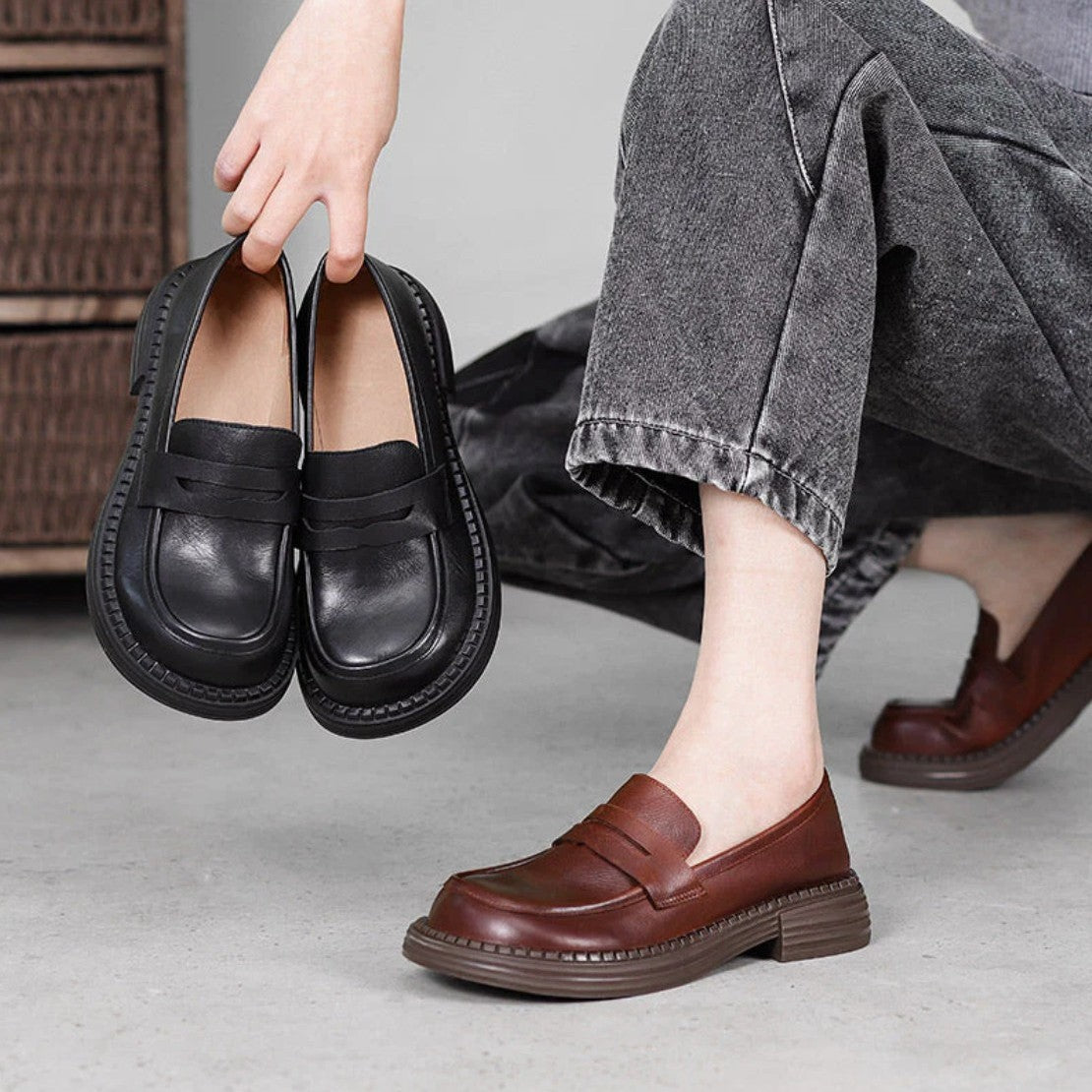 Demeris Leather Round-Toe Loafers