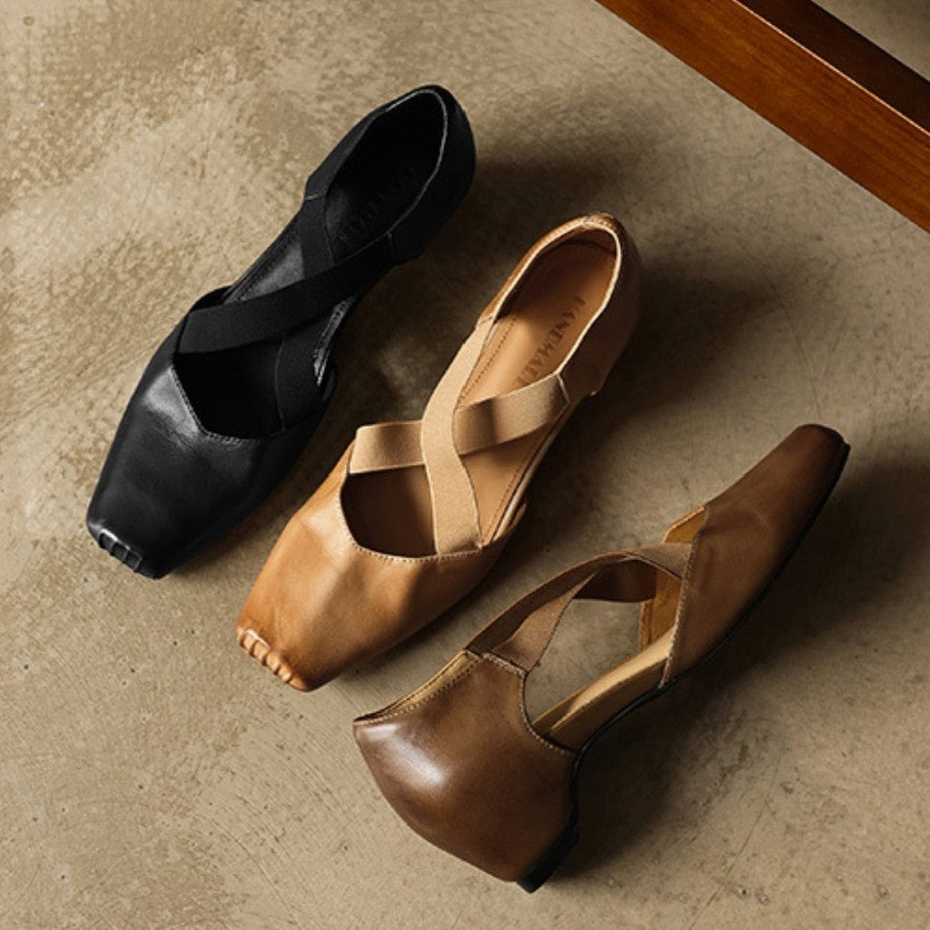 Eloria Leather Cross-Strap Heels