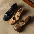 Eloria Leather Cross-Strap Heels