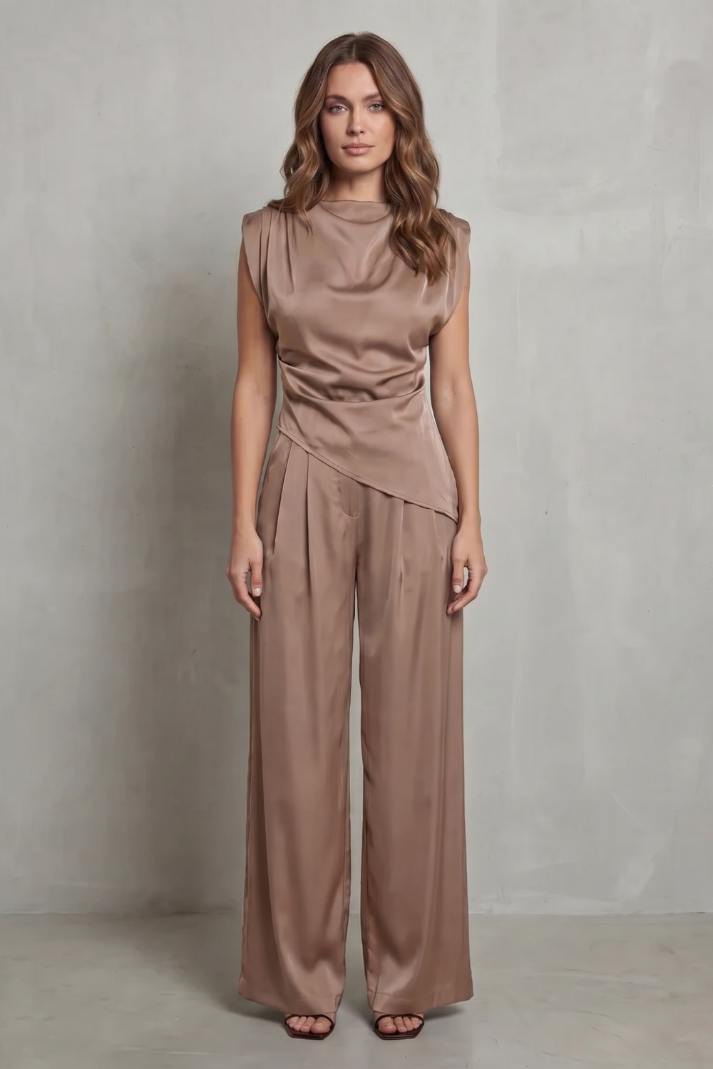 Draped Waist Detail Casual Elegance Set