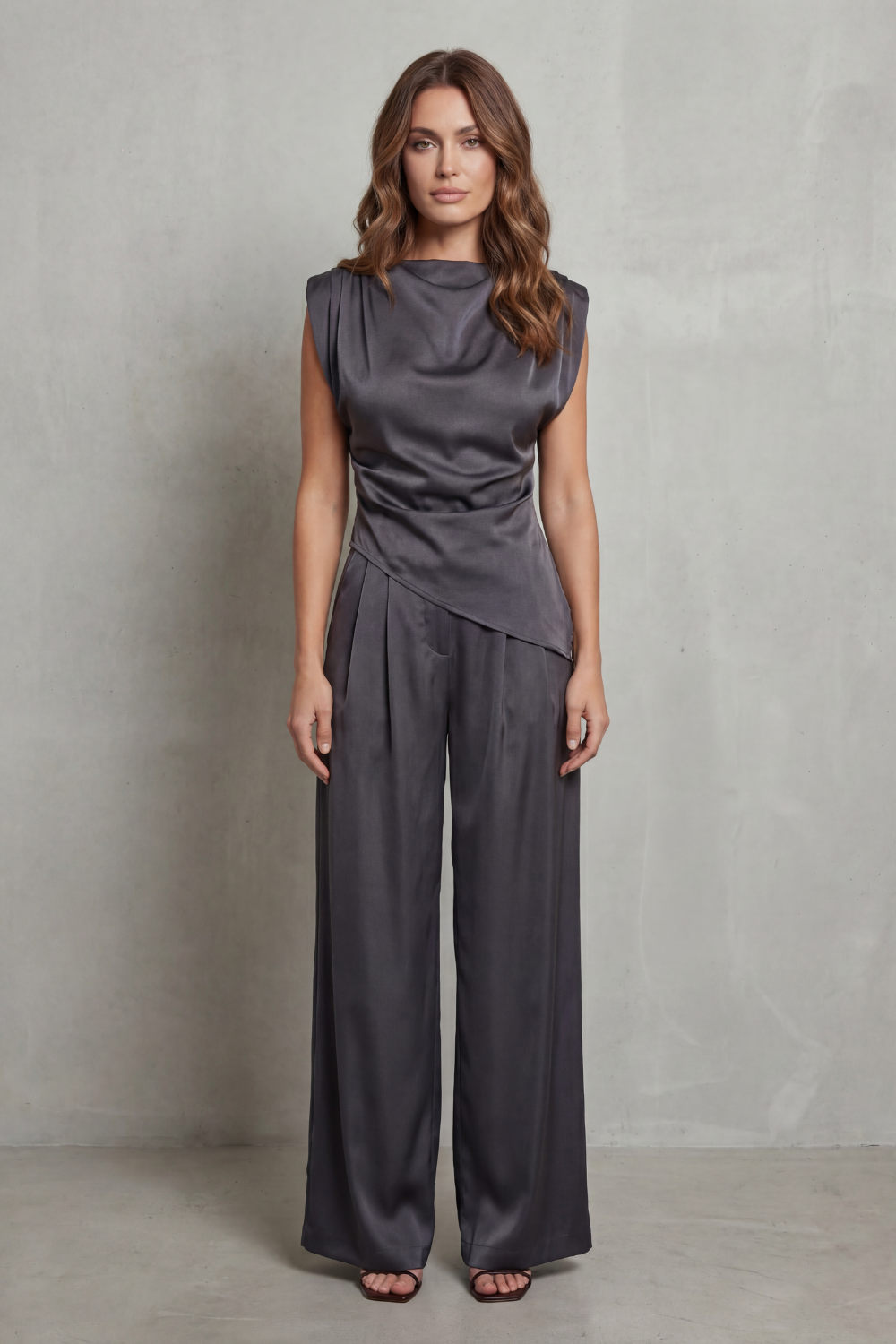 Draped Waist Detail Casual Elegance Set