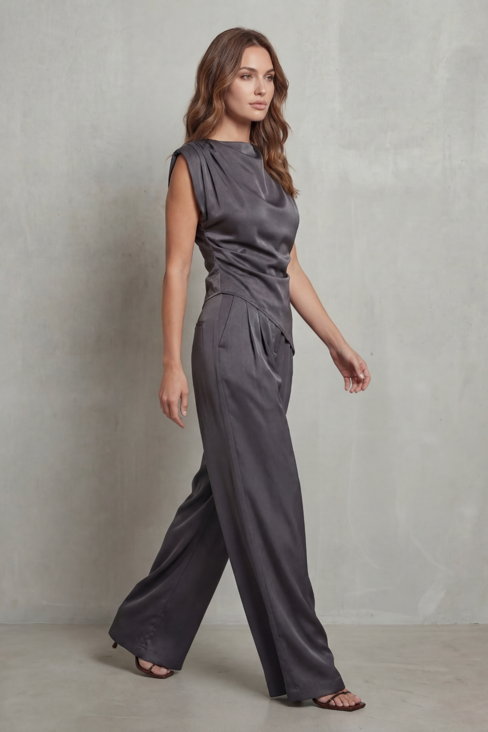 Draped Waist Detail Casual Elegance Set