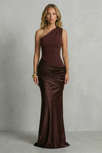 Satin Draped Elegance One Shoulder Maxi Dress