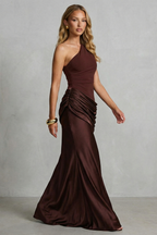 Satin Draped Elegance One Shoulder Maxi Dress