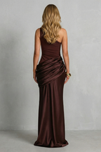 Satin Draped Elegance One Shoulder Maxi Dress