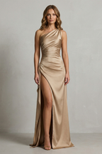 Liquid Satin Allure One Shoulder Maxi Dress