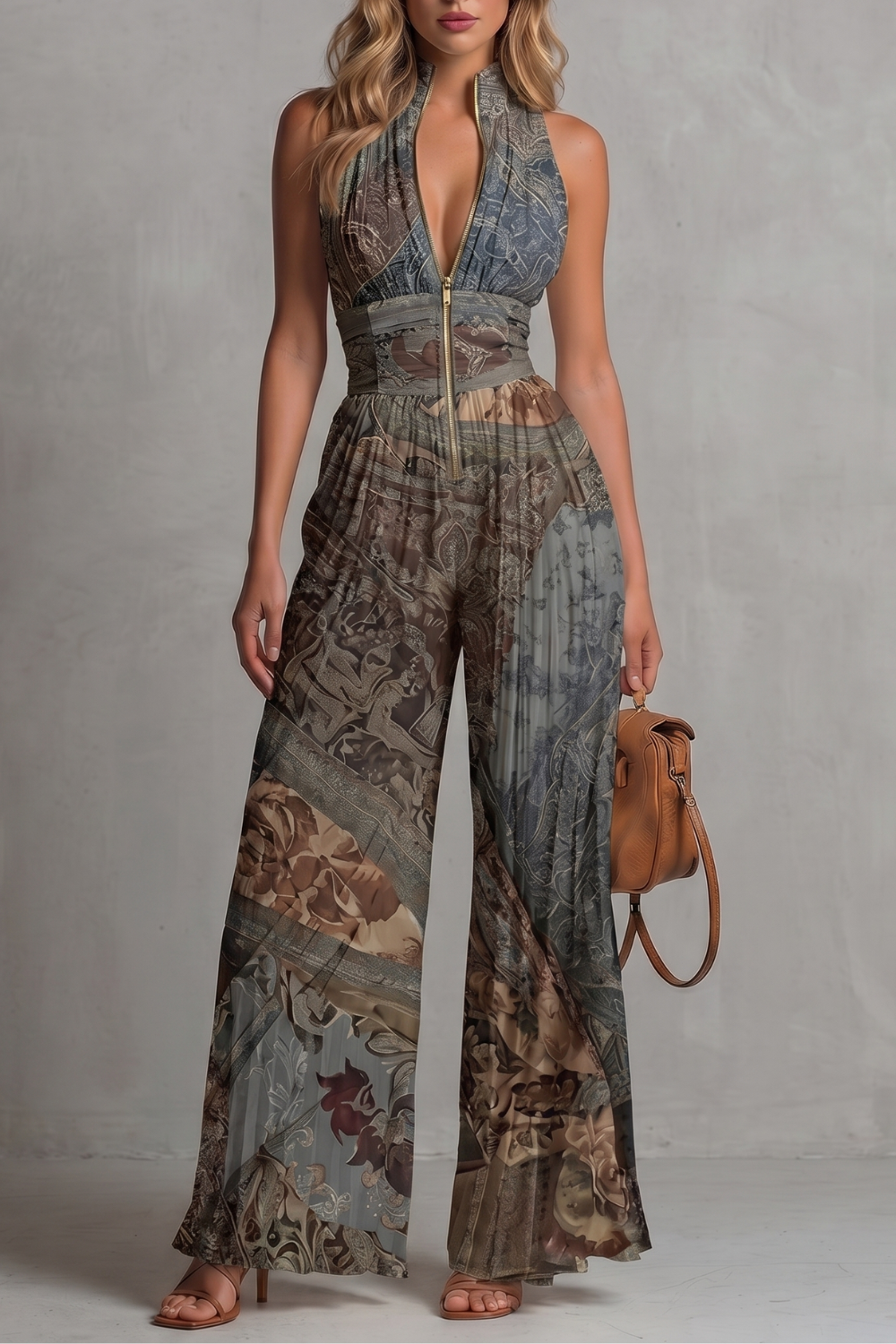 Pleated halter elegance | Wide-leg jumpsuit