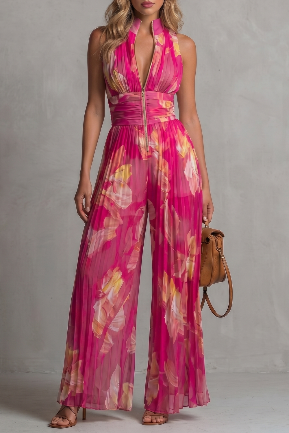 Pleated halter elegance | Wide-leg jumpsuit
