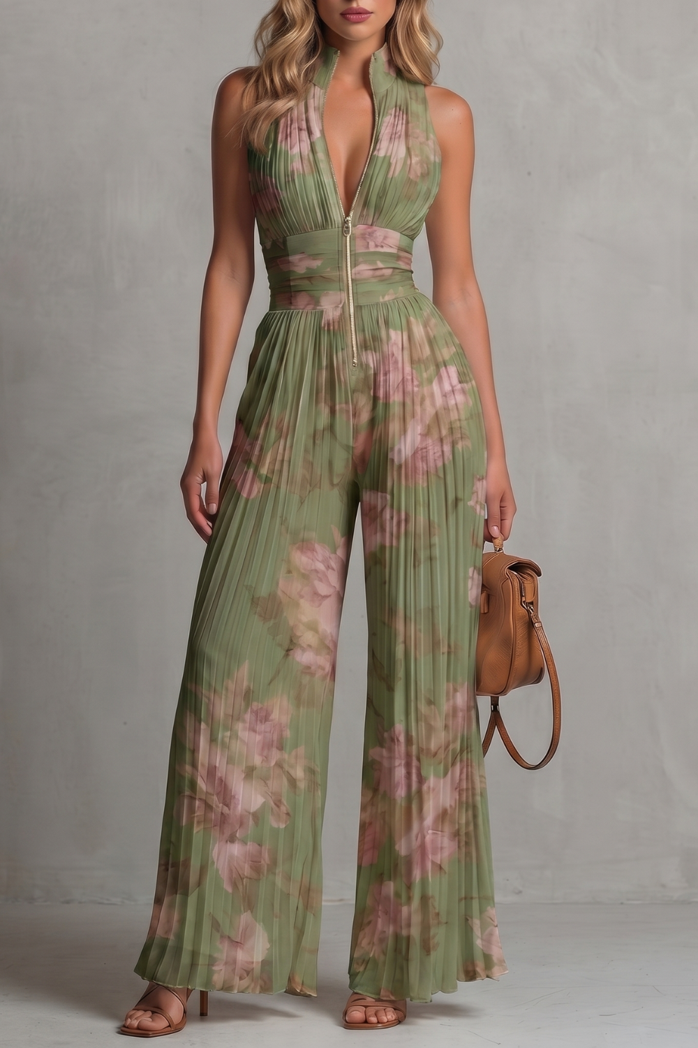Pleated halter elegance | Wide-leg jumpsuit