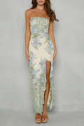 Botanical Lace Allure Strapless Slit Maxi Dress