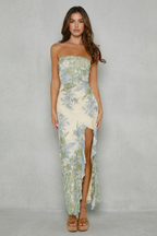 Botanical Lace Allure Strapless Slit Maxi Dress